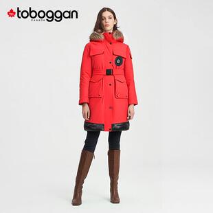 TOBOGGAN加拿大雪橇大毛领连帽保暖收腰显瘦户外漫游女中长羽绒服