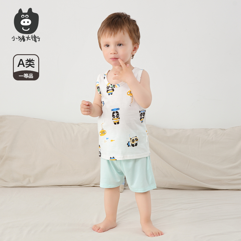 小猪大卫婴儿背心夏男女宝宝薄款无袖上衣A类打底汗衫工字小背心