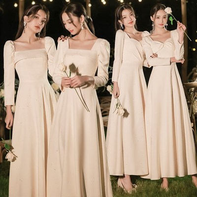 伴娘服2024新款冬季长袖姐妹裙香槟色平时可穿小众高级感气质显瘦
