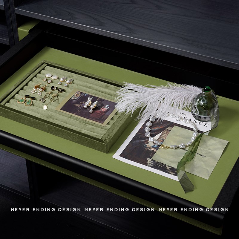 复古怀旧衣帽间样板间展厅梳妆台岛台抽屉绿色首饰盘软装项链耳环