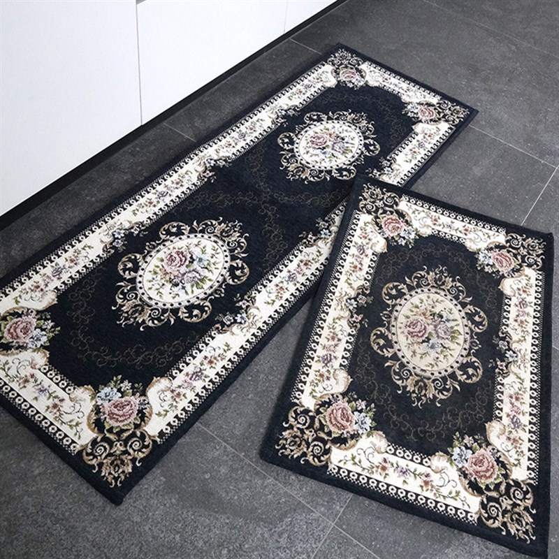 厨房地垫长条防滑吸水吸油编织耐磨地垫家用门垫可水洗布艺新中式