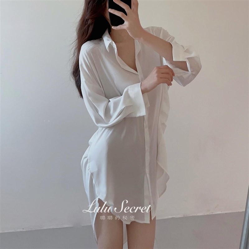 璐璐的秘密BF睡衣2023春季高定轻奢睡裙新款衬衫型家居服白色宽松