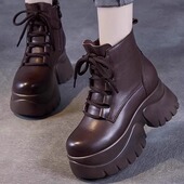 内增高短靴子2025新款 百搭马丁靴 34码 厚底女鞋 小个子头层真皮女鞋