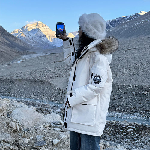 欧易金情侣羽绒服冬季毛领工装2025新款设计感时尚闺蜜装休闲宽松