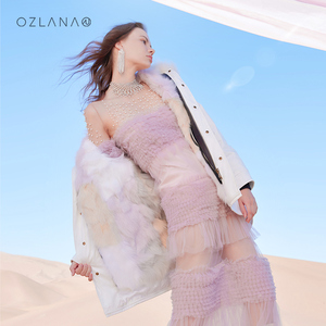 OZLANA 2024年新款冬季外套女保暖皮草派克服轻外套大衣女白色