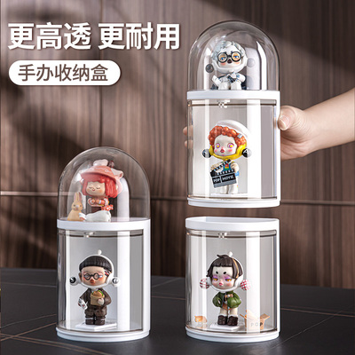 手办收纳盒非亚克力盲盒收纳展示架透明防尘旋转模型公仔展示盒
