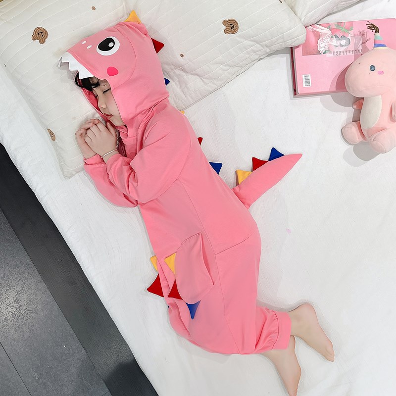女童恐龙睡袋2025春秋季长袖家居服儿童纯棉连体睡衣卡通动物造型