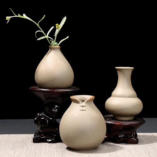 粗陶花插花瓶陶瓷铜钱草装饰客厅摆件水培花盆器皿创意绿萝无孔