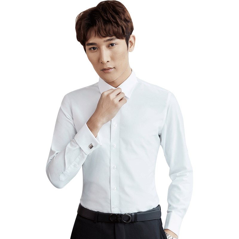 法式衬衫男长袖修身新郎结婚袖扣寸定制商务上班正装男士白色衬衣