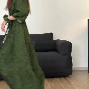 2024新款 法式 夏季 绵绸连衣裙女款 绿色收腰居家睡裙外穿 复古新中式