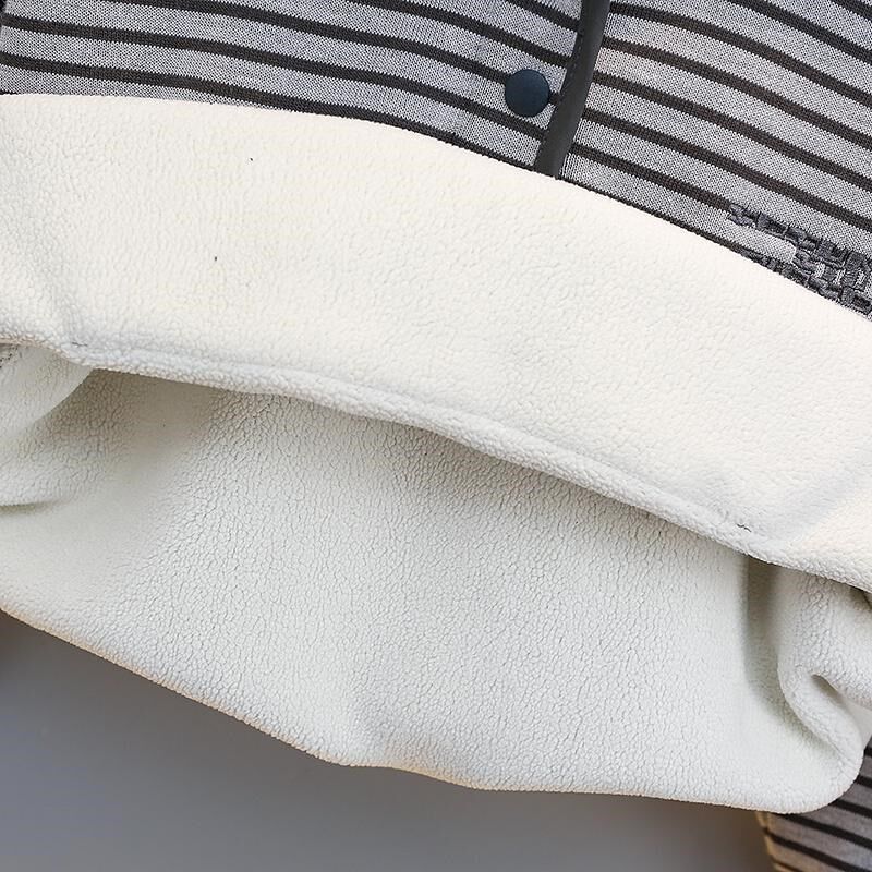 男童条纹卫衣加绒连帽秋冬款2024新款洋气宝宝外套一体绒儿童上衣