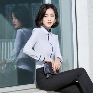 氣質(zhì)正裝 職業(yè)白襯衫 女長袖 2021春秋冬新款 襯衣 工作服加絨加厚工裝