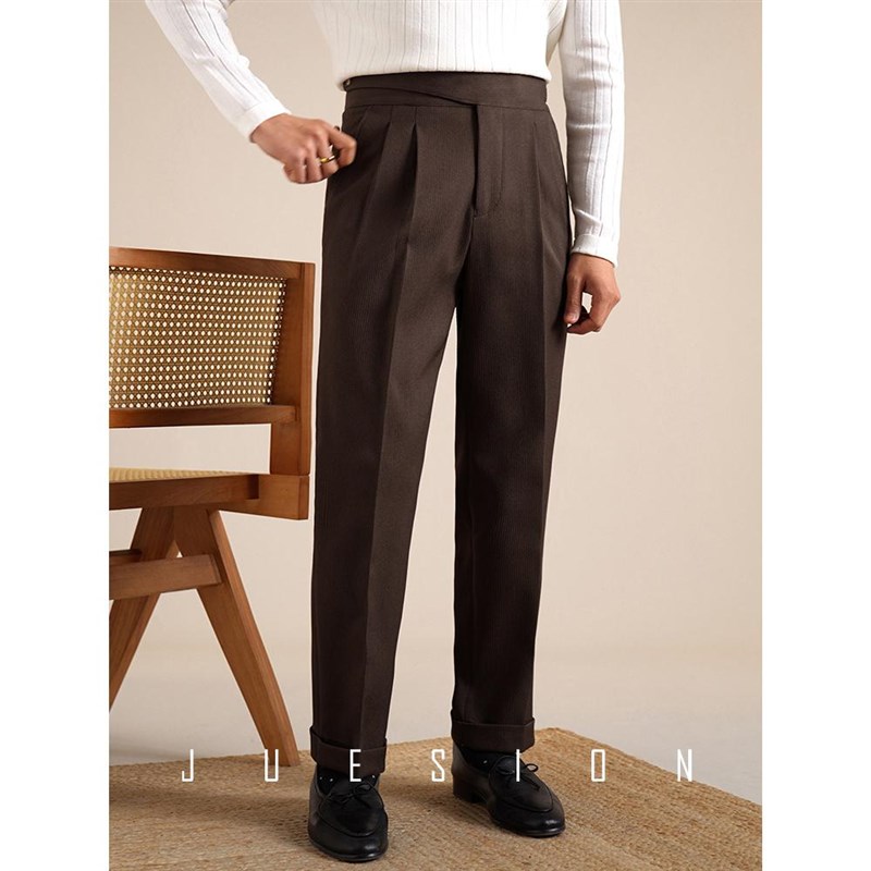 JUESION 廓尔格西裤男高腰修身直筒高级垂感免烫休闲商务西装长裤