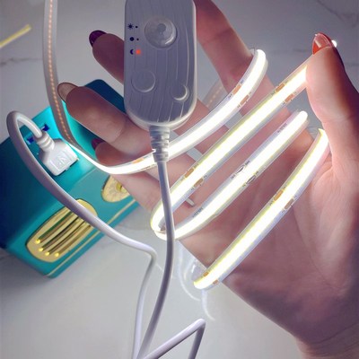 usb插电款人体感应cob灯带免打孔免布线5v自粘无线橱柜床底起夜灯