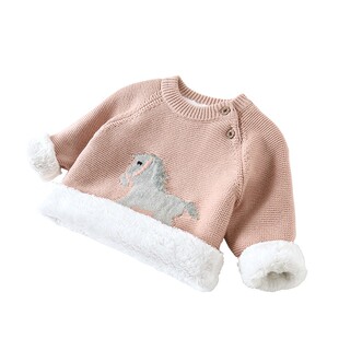 宝宝毛衣加绒加厚秋冬装卡通洋气3套头126岁男童女童儿童小童婴儿