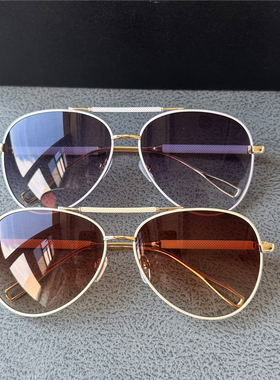 白色太阳镜女士时尚蛤蟆镜米白茶色墨镜韩版防紫外线飞行员金属