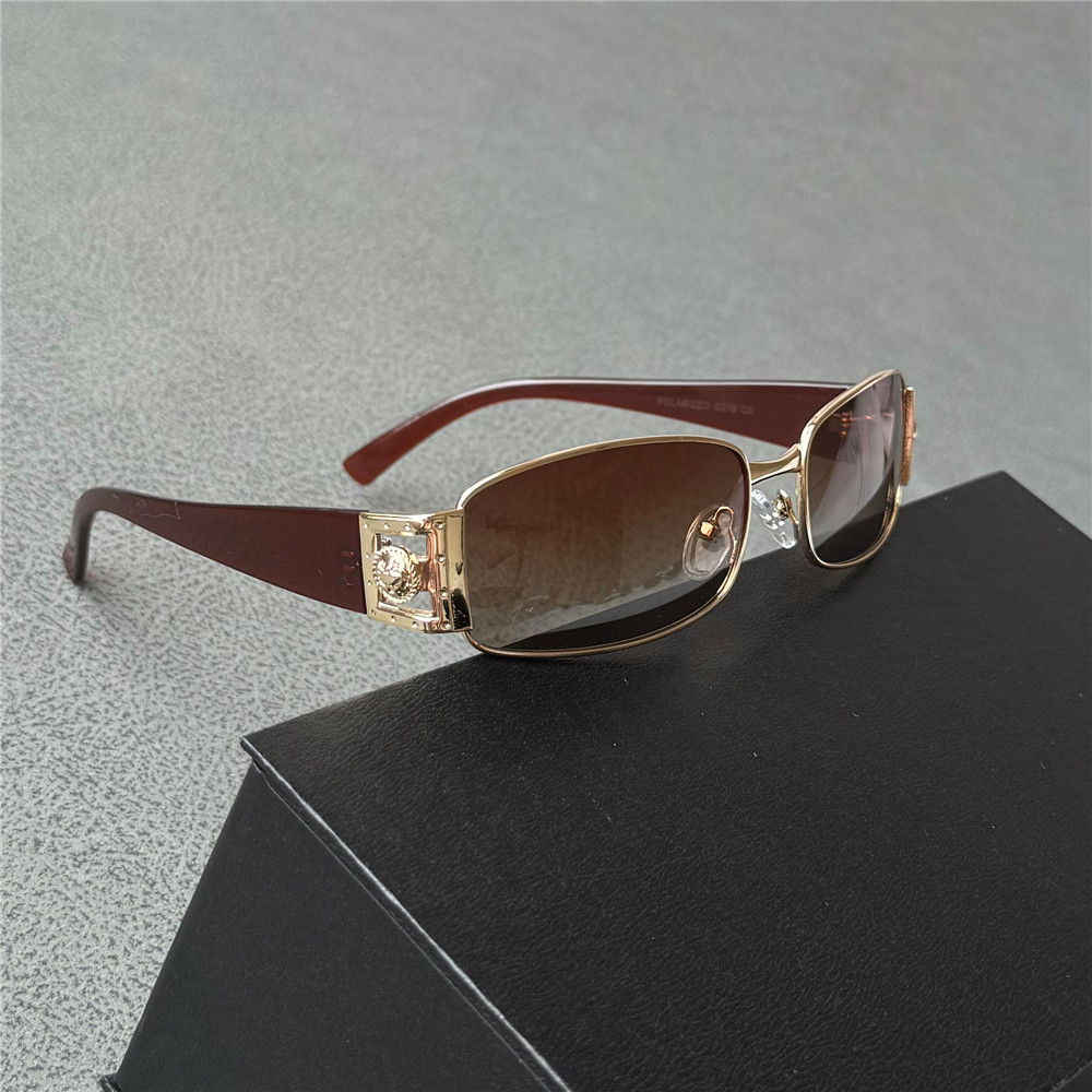 复古风偏光太阳镜小方框偏光镜金框茶片墨镜黑色金属框小脸防晒