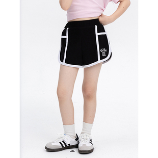 儿童时尚美式华夫格运动短裤2025夏新款女童撞色设计休闲阔腿裤子