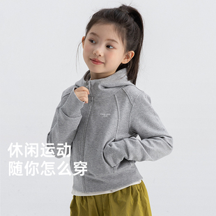 女童运动短款修身女孩连帽外套2025春季弹力儿童卫衣拉链修身上衣
