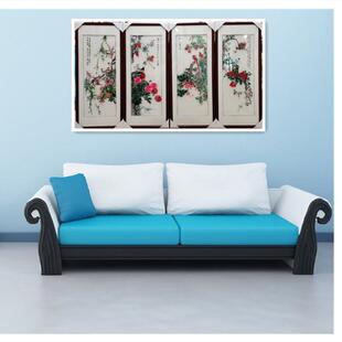 苏绣机绣装饰画成品手工绣鸟语花香四条屏厂家直销旅游品