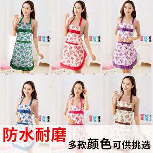 桃皮绒厨房防水围裙定 制logo 加厚卡通防油清洁无袖半身围裙