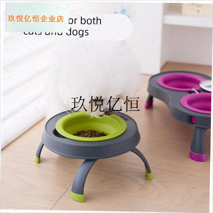 Dexas折叠碗架狗狗饭碗水碗大容量G猫粮碗防打翻高脚护颈宠物用,