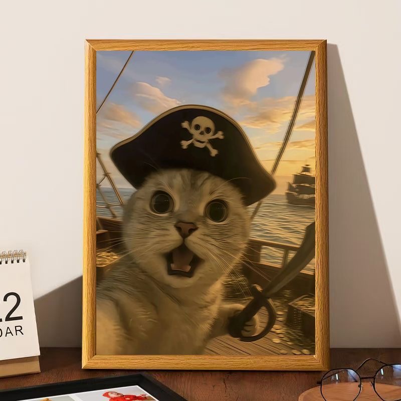 新款猫咪旅游海盗船长自由治愈相框卧室房间摆台赠送同学朋友礼物