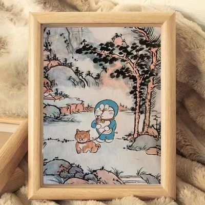 哆啦A梦出猎图卡通搞笑趣味礼物相框桌面摆件叮当猫创意装饰画框