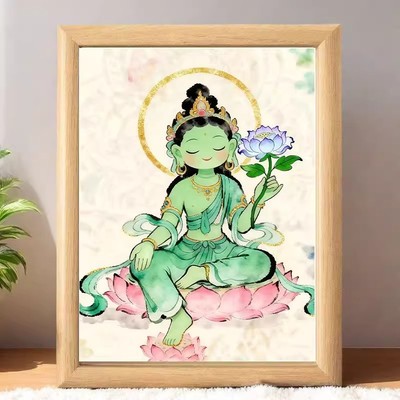绿度母像护法相框摆台保护众生佛堂供奉保佑平安玄关书房装饰摆件