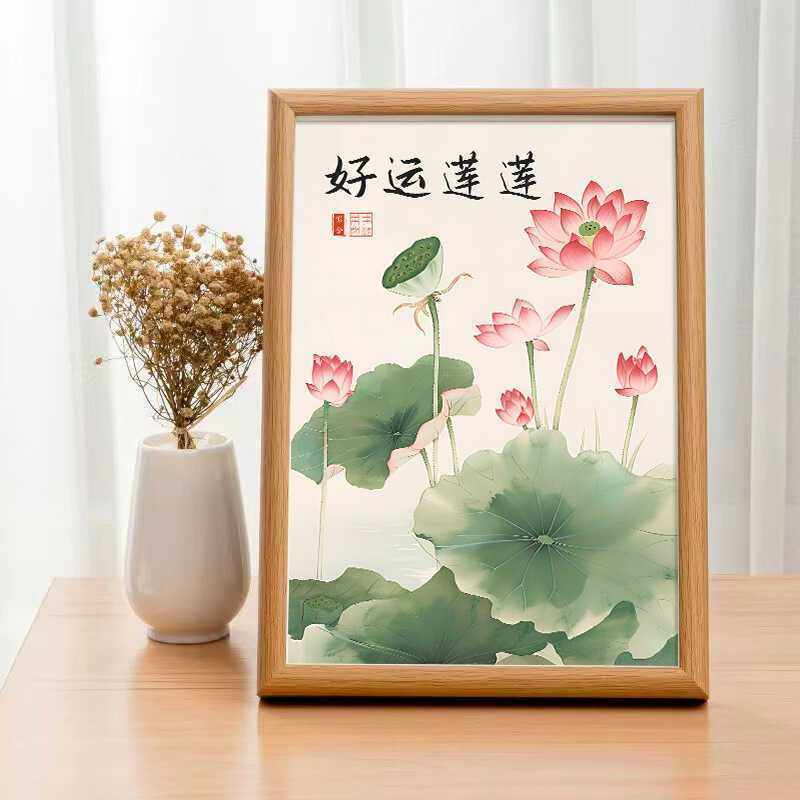 【好运莲莲】相框摆画荷叶荷花装饰画书房桌面书法字画摆台摆件,家居饰品,相框/画框,淘宝优惠券,粉丝福利购,淘宝优惠卷
