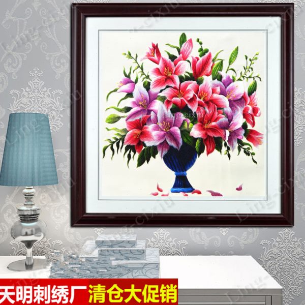 装饰画兰花玉背景墙画艺术成品 画 卧室沙发刺绣画花瓶苏休息客厅图片