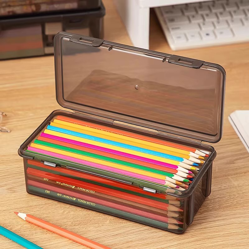 黑色透明笔盒高颜值桌面多功能手账胶带杂物整理盒学生超大容量