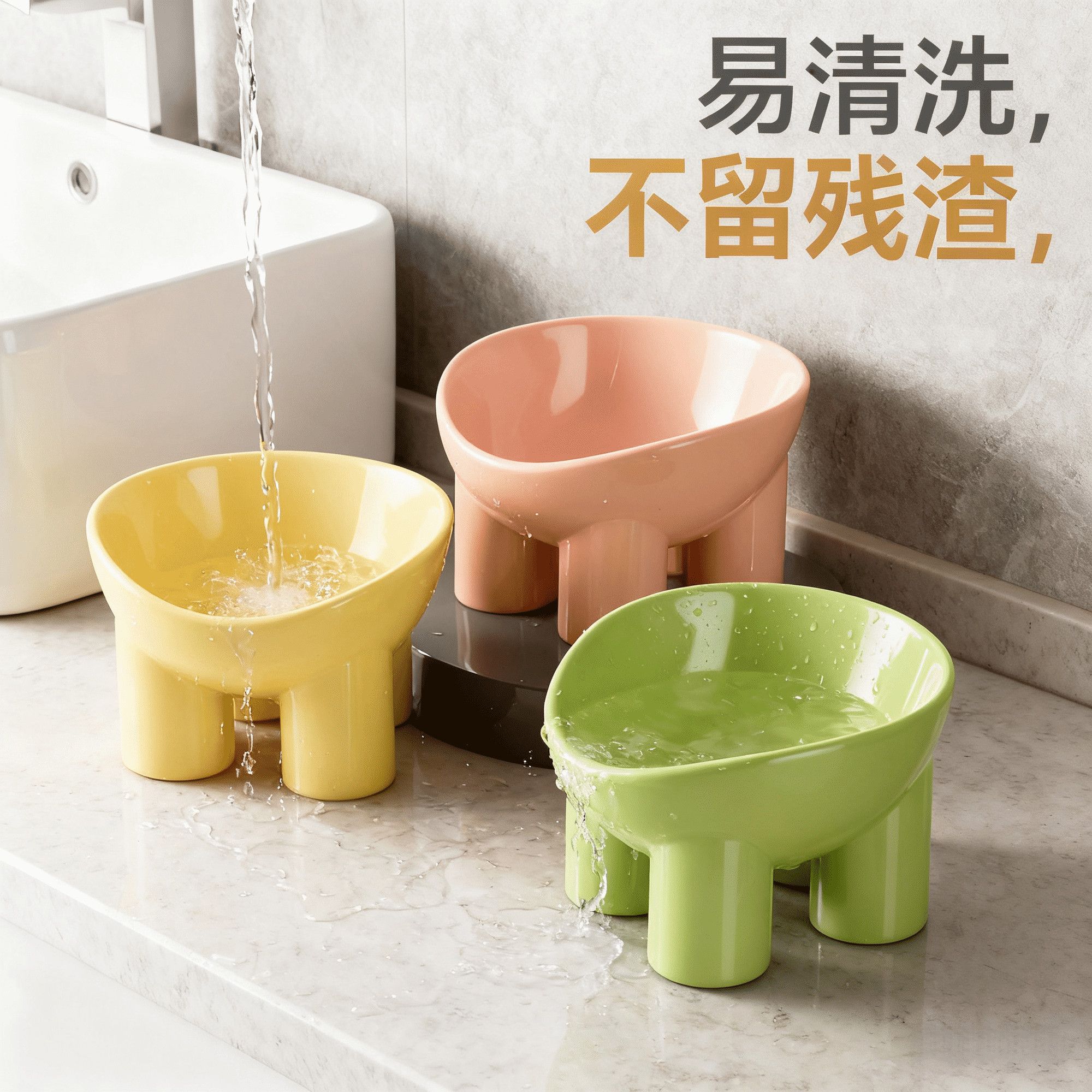 大口径高脚斜口饮水防打翻狗狗碗猫咪饭碗加高猫碗护颈食物收纳盒