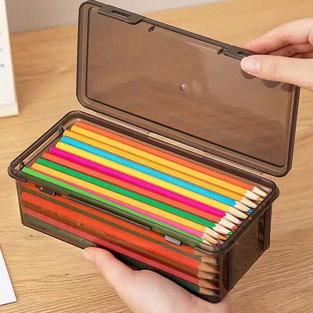 桌面透明笔盒学生马克笔水彩笔铅笔画笔收纳盒大容量高颜值笔盒