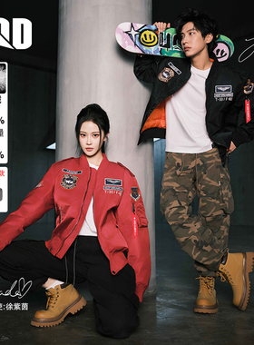 UOD明星同款羽绒服秋冬宽松飞行员夹克加厚棒球服刺绣情侣外套