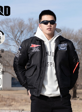 UOD鹅绒羽绒服翻领秋冬季短款飞行员夹克加厚棒球服刺绣情侣外套