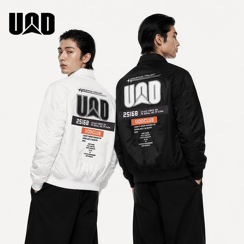 UOD夹克美式秋季飞行夹克刺绣工装外套翻领潮春秋时尚棒球服外套