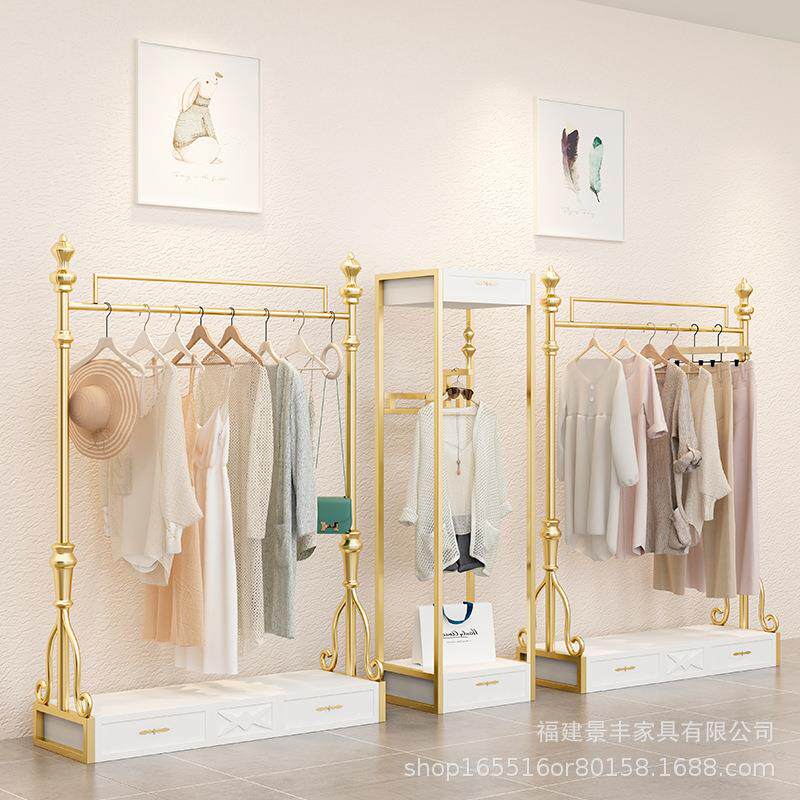 服装店欧式金色展示架落地式男女装侧挂货架陈列架组合衣服挂衣架