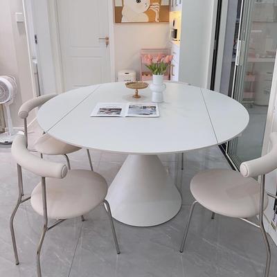 轻奢岩板餐桌可变圆桌旋转伸缩现代简约家用小户型多功能折叠圆桌