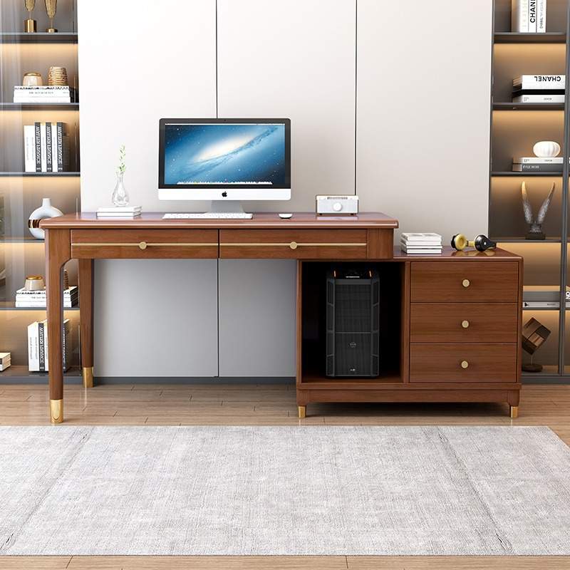 实木转角书桌书架书柜组合简约轻奢电脑台式桌家用伸缩办公学习桌