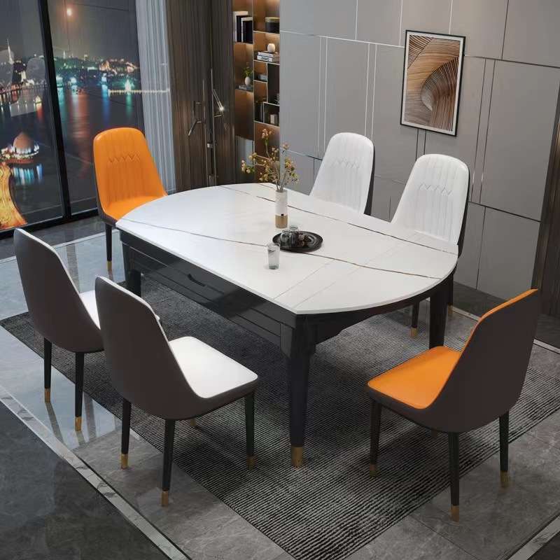 岩板餐桌椅组合现代简约轻奢家用小户型实木伸缩折叠饭桌可变圆桌