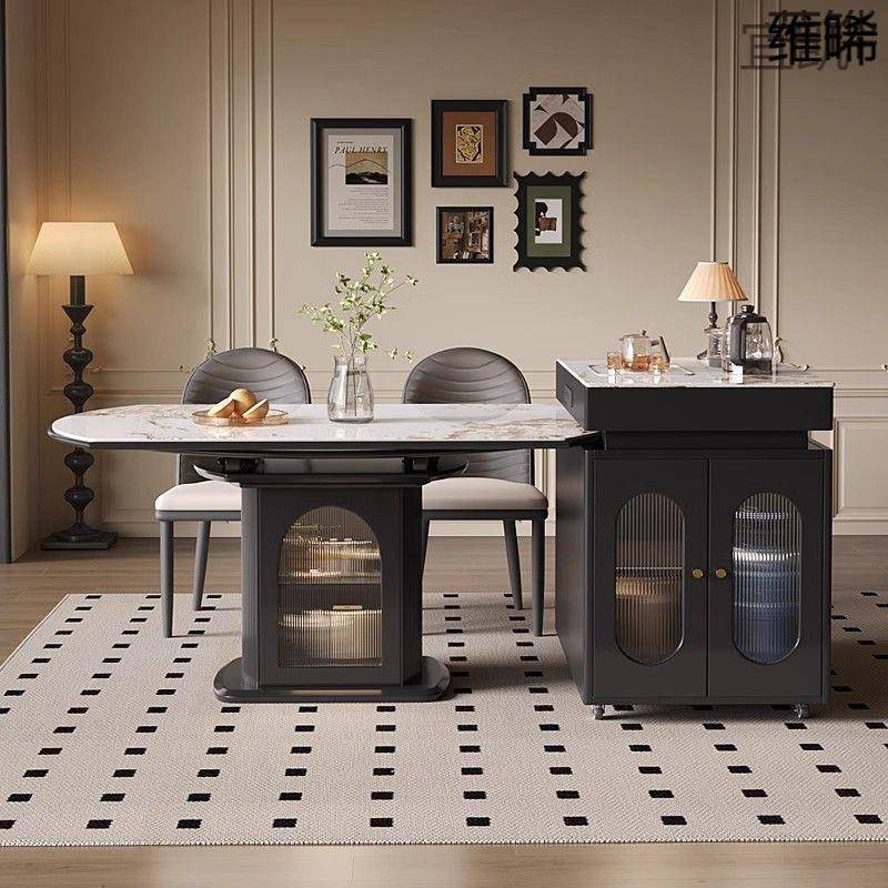 WP9岩板岛台古风餐桌一体家用现代伸缩简约中岛餐桌椅厨房组合小