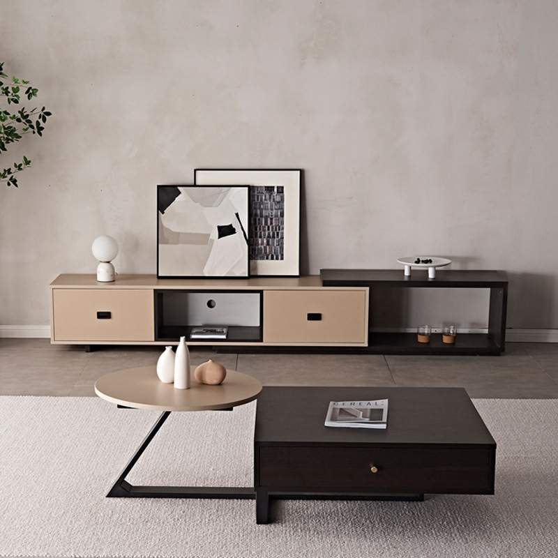 意式茶几电视柜组合现代客厅设计伸缩板式地柜小户型收纳现代简约