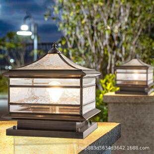 简约全铜太阳能两用柱头灯防水大门柱子别墅围墙门柱庭院灯接电款