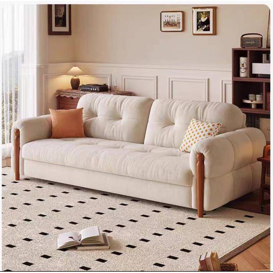 法式复古奶油风实木沙发床折叠两用家用客厅小户型2024新款伸缩床