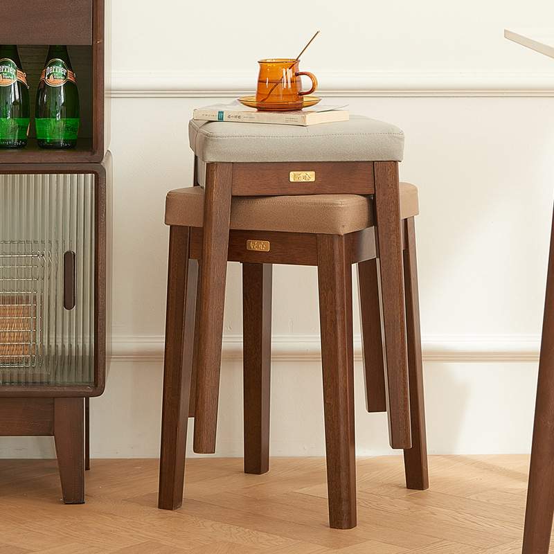 匠心实木凳子家用可叠放餐凳现代简约软包方凳客厅卧室梳妆化妆凳