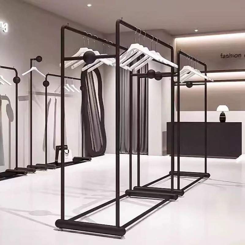 服装中岛展示架落地式简约铁艺黑色双排挂衣架男女童装店陈列货架