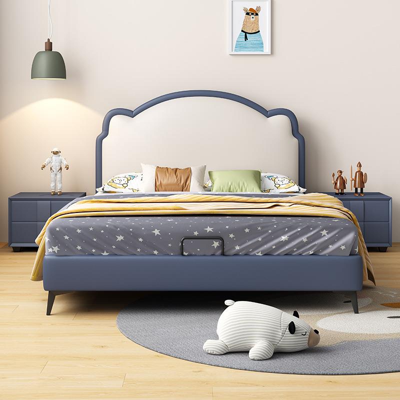 NRFB031#儿童床1米5男童单人床男孩卧室创意青少年皮床实木软包床