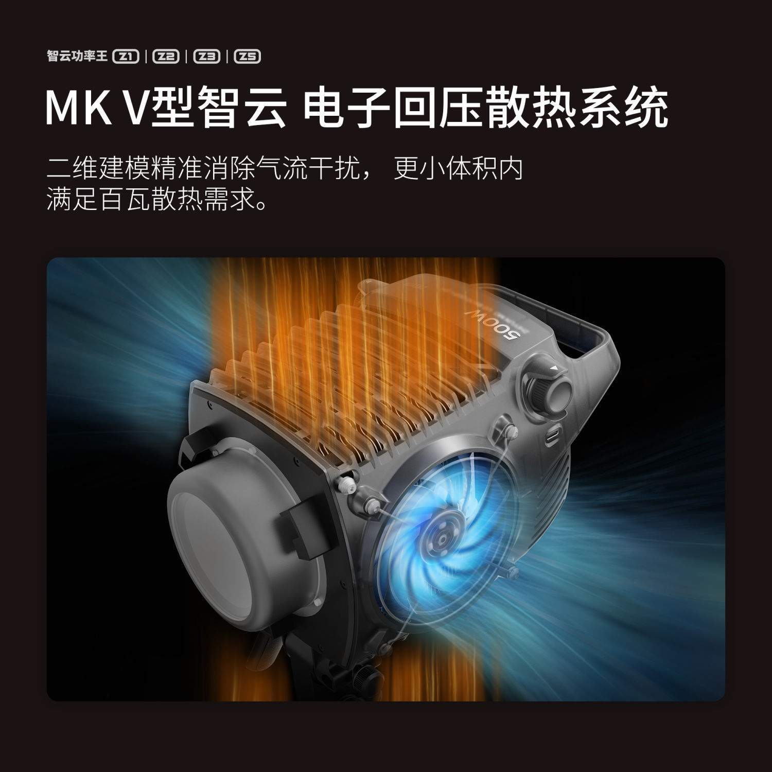 智云功率王Z系列Z1 Z2 Z3直播摄影补光灯500W专业人像拍摄影视灯