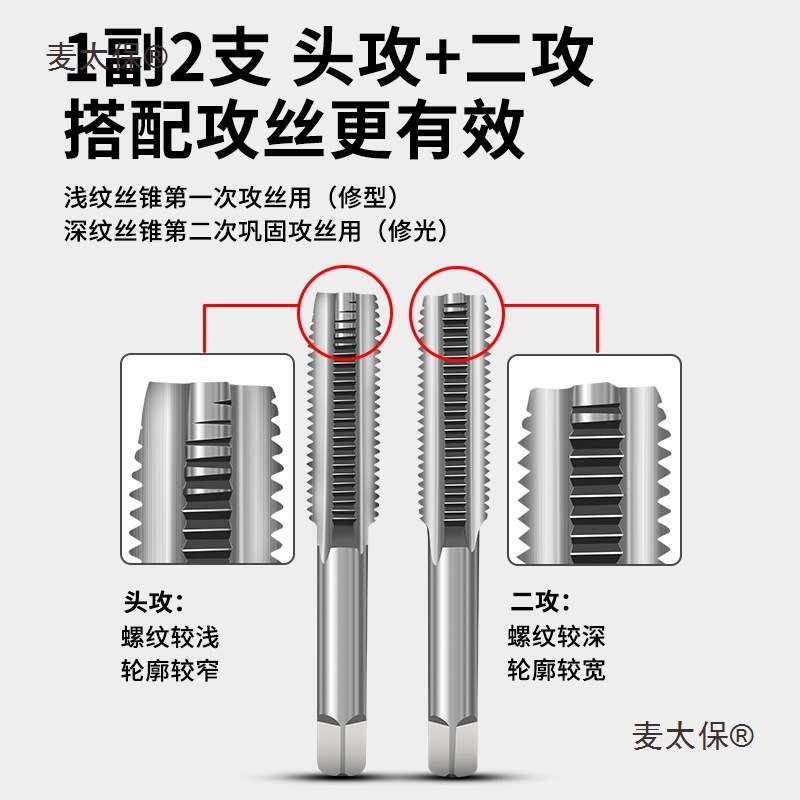 手用丝锥丝攻套装螺丝螺纹开牙攻牙攻螺纹工具m3m4m5m6m8m1麦太保